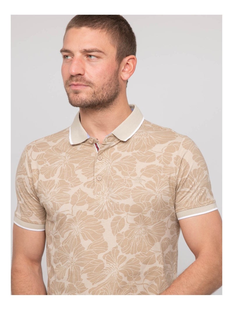 Polo manches courtes coton motifs PAILLOTE Beige - Kiabi