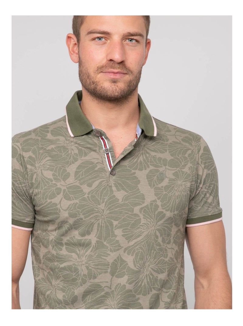 Polo manches courtes coton motifs PAILLOTE Kaki - Kiabi