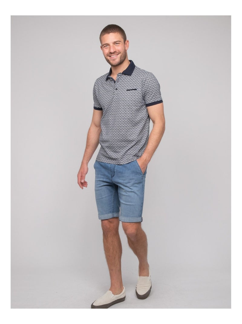 Polo manches courtes coton motifs PALAINA Bleu marine - Kiabi