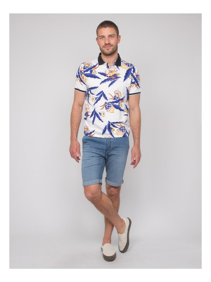 Polo manches courtes coton motifs PEWA Bleu marine - Kiabi