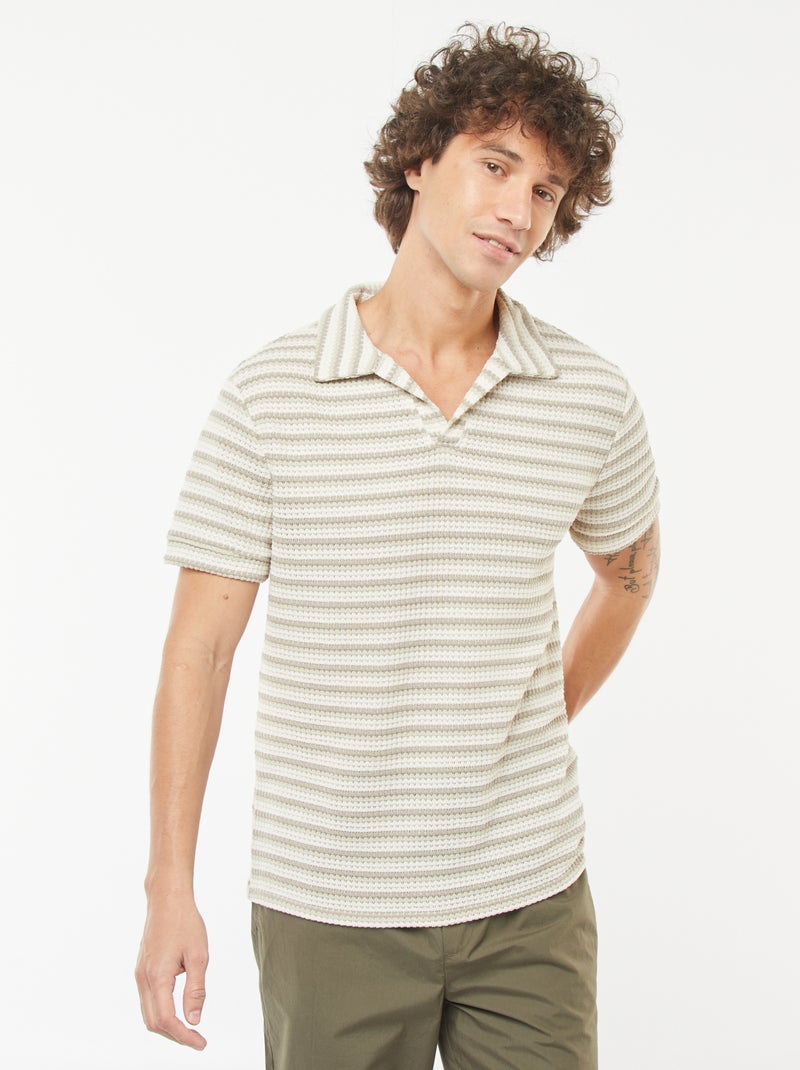 Polo manches courtes en maille fantaisie ajourée Blanc - Kiabi