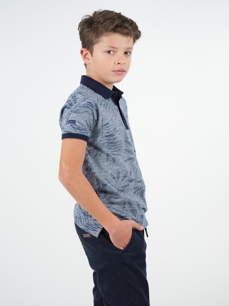 Polo manches courtes imprimé floral 'Deeluxe' Bleu marine - Kiabi