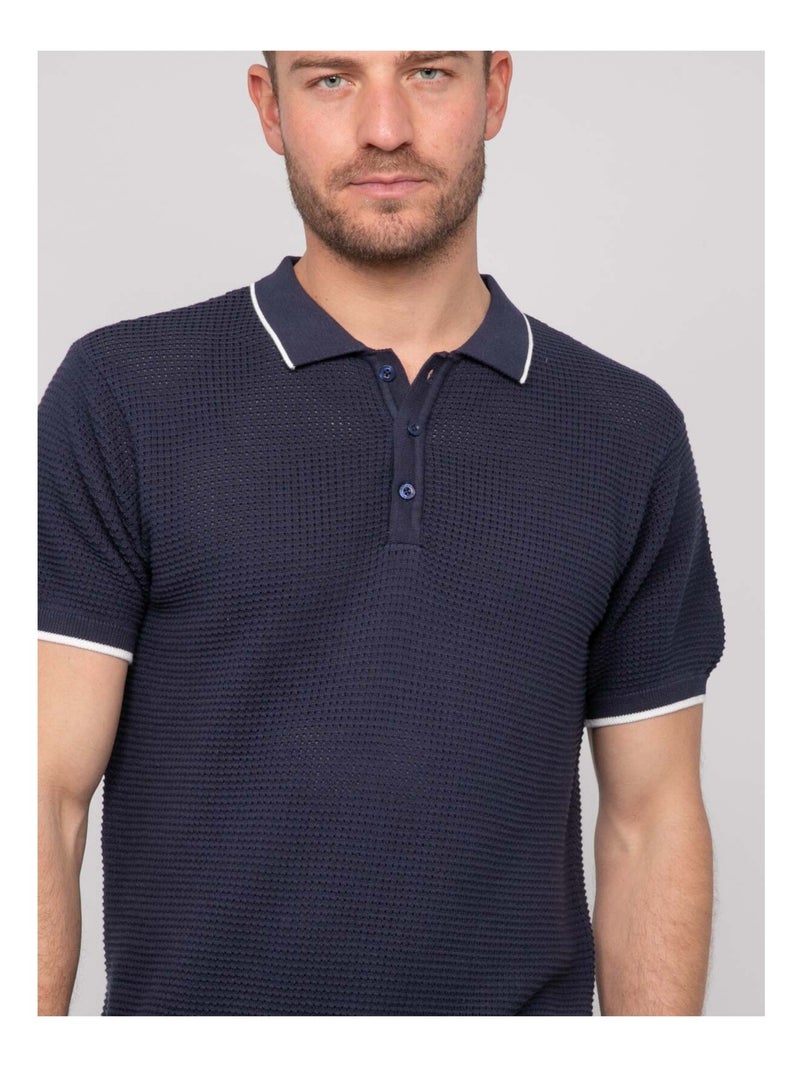 Polo manches courtes pur coton ALFA Bleu marine - Kiabi