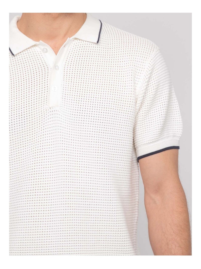 Polo manches courtes pur coton ALFA Ecru - Kiabi