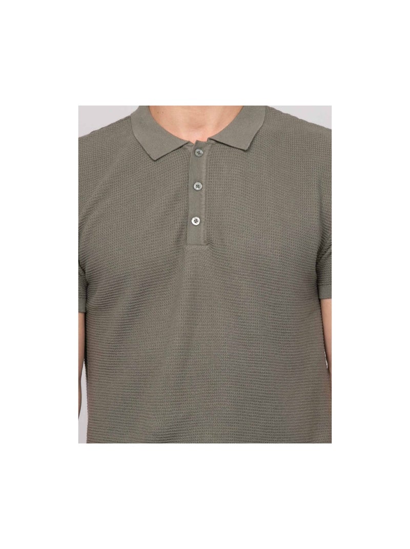 Polo manches courtes pur coton ARTAK Vert kaki clair - Kiabi