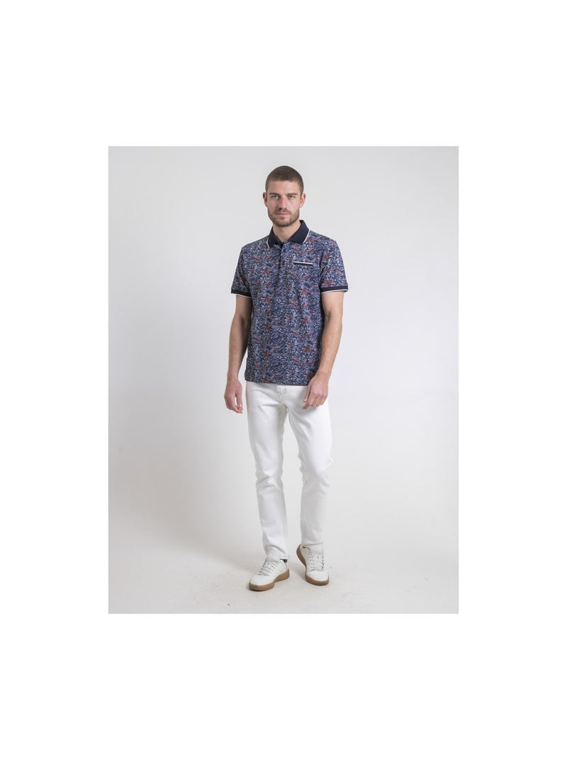 Polo manches courtes pur coton motifs PARUBOL Bleu marine - Kiabi