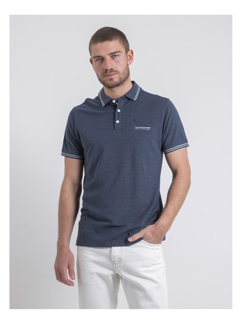 Polo manches courtes pur coton PIGUSTAVE Bleu marine - Kiabi