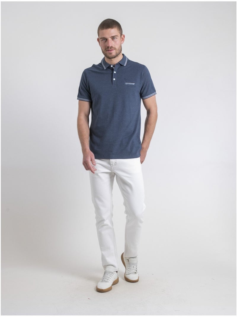 Polo manches courtes pur coton PIGUSTAVE Bleu marine - Kiabi
