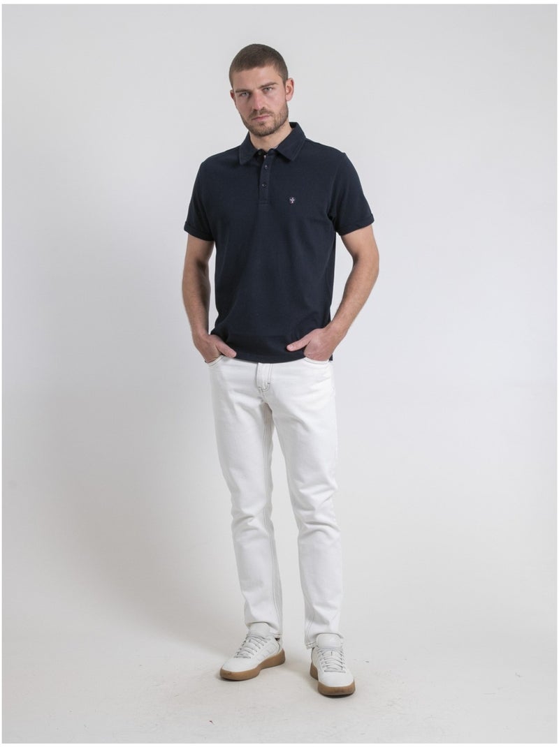 Polo manches courtes pur coton POULOAN Bleu marine - Kiabi