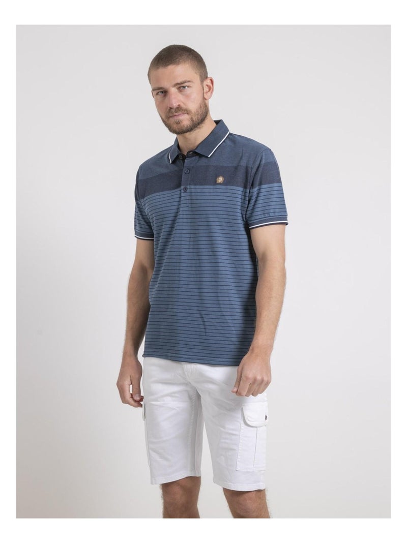 Polo manches courtes pur coton rayé PIWENING Bleu marine - Kiabi