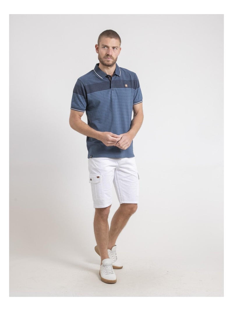 Polo manches courtes pur coton rayé PIWENING Bleu marine - Kiabi