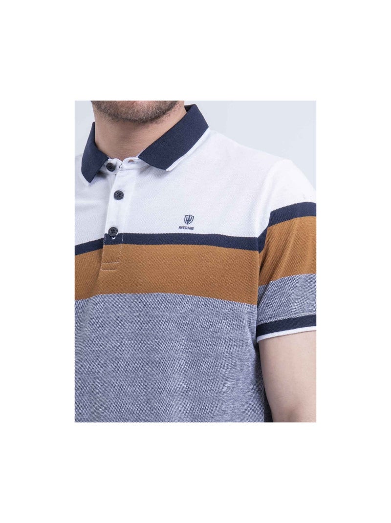 Polo manches courtes rayé PABENOL Blanc - Kiabi