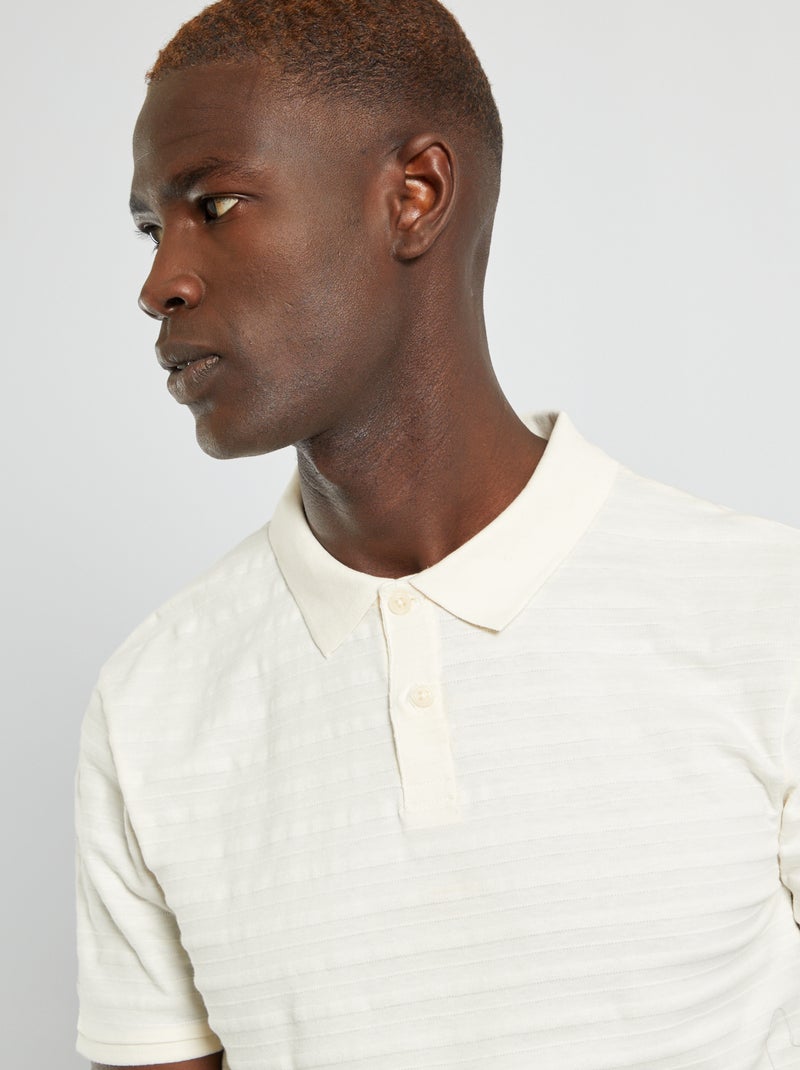 Polo manches courtes tissage texturé blanc - Kiabi