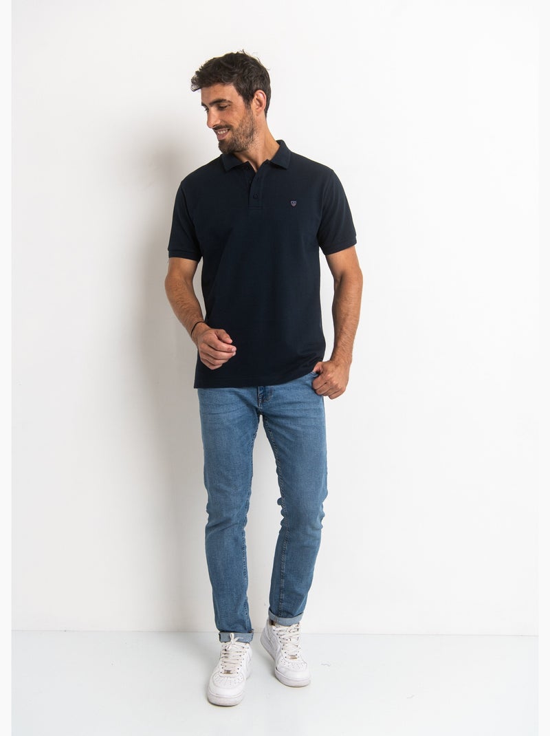 Polo manches courtes uni maille piquée - AFIBEL Bleu marine - Kiabi
