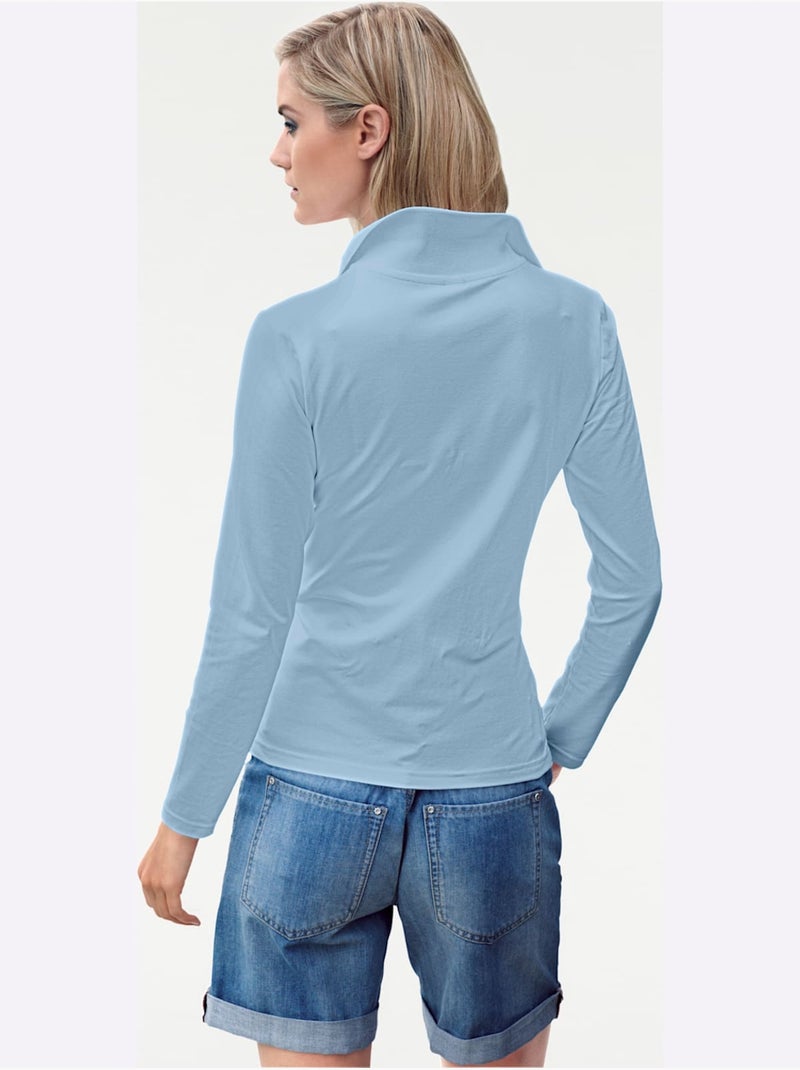 Polo Manches Longues - Taille Standard - Helline Bleu - Kiabi
