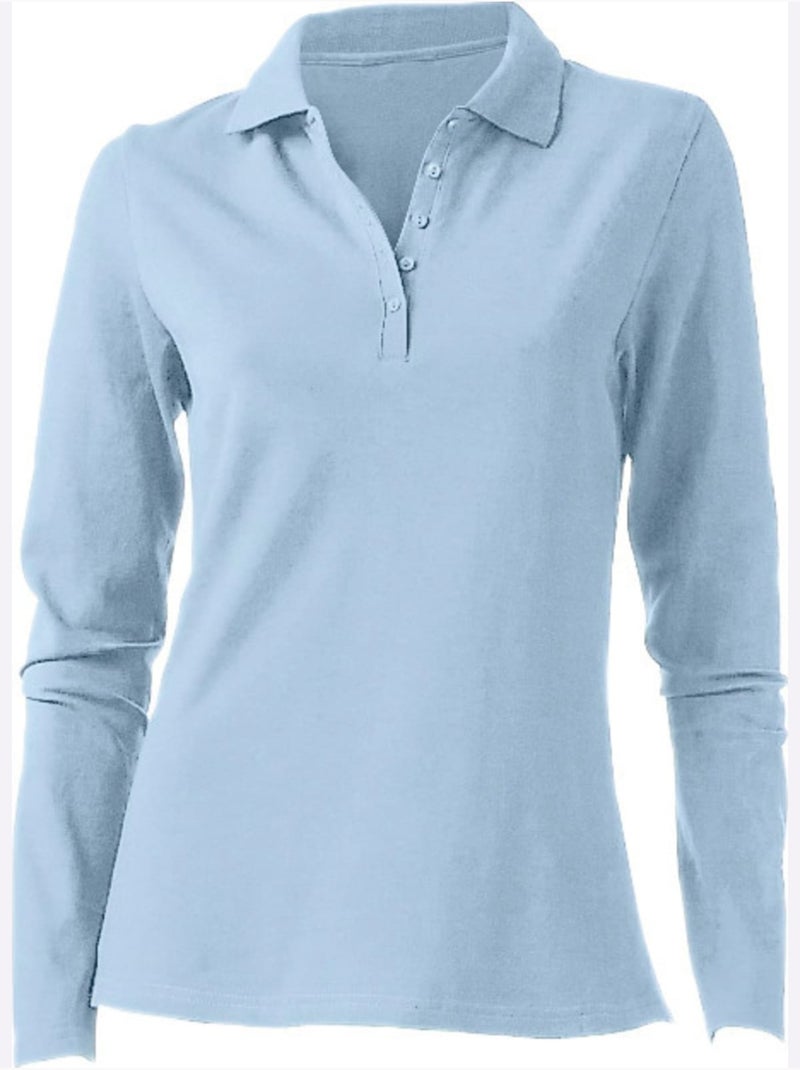 Polo Manches Longues - Taille Standard - Helline Bleu - Kiabi