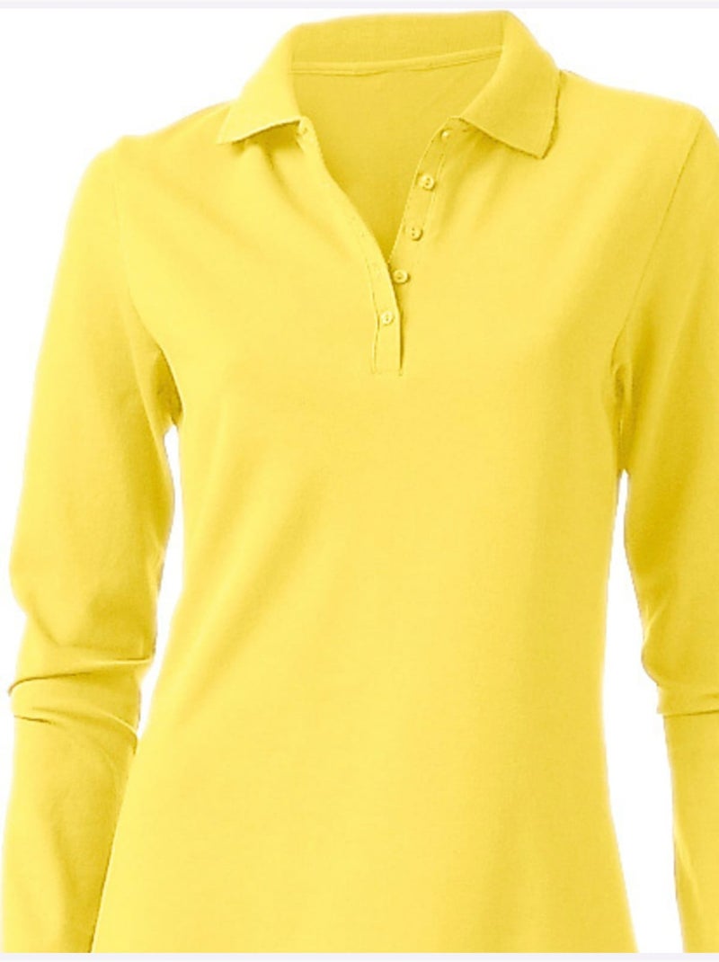 Polo Manches Longues - Taille Standard - Helline Jaune - Kiabi