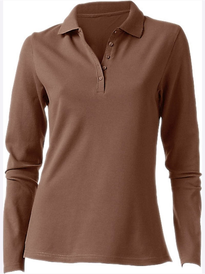 Polo Manches Longues - Taille Standard - helline Marron - Kiabi