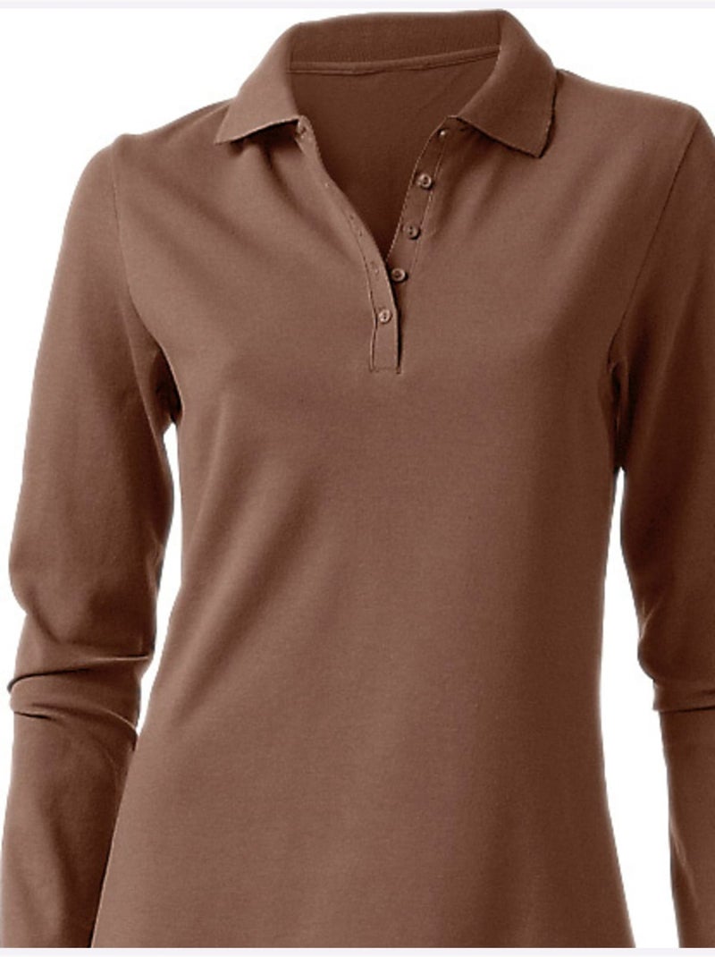 Polo Manches Longues - Taille Standard - helline Marron - Kiabi