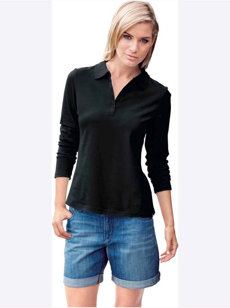 Polo Manches Longues - Taille Standard - helline Noir - Kiabi