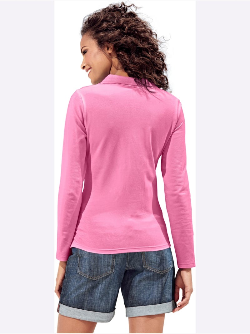 Polo Manches Longues - Taille Standard - helline Rose fushia - Kiabi