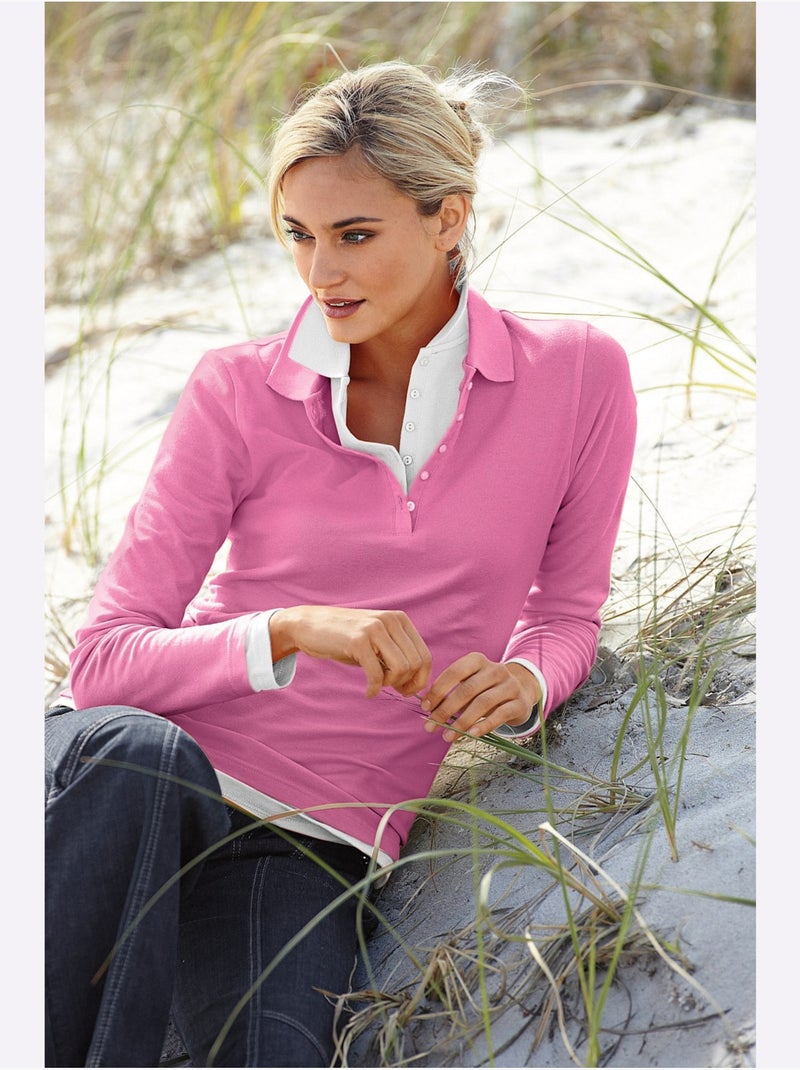 Polo Manches Longues - Taille Standard - helline Rose fushia - Kiabi