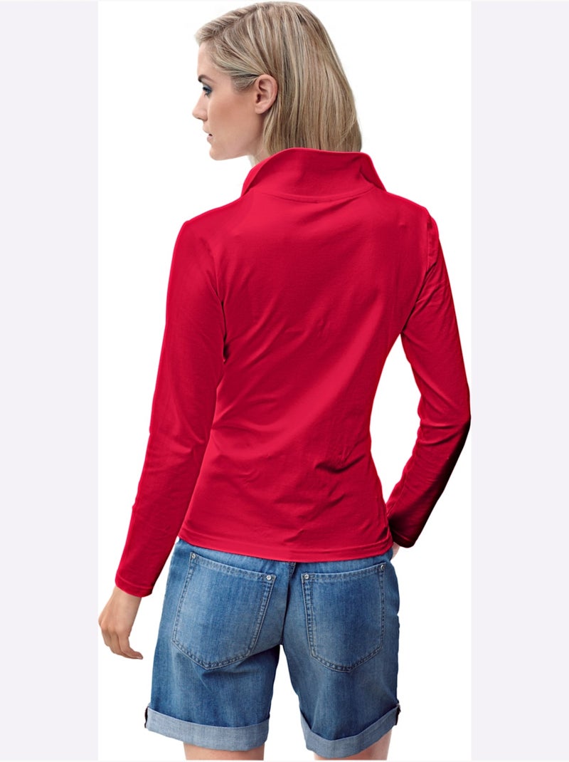 Polo Manches Longues - Taille Standard - Helline Rouge - Kiabi