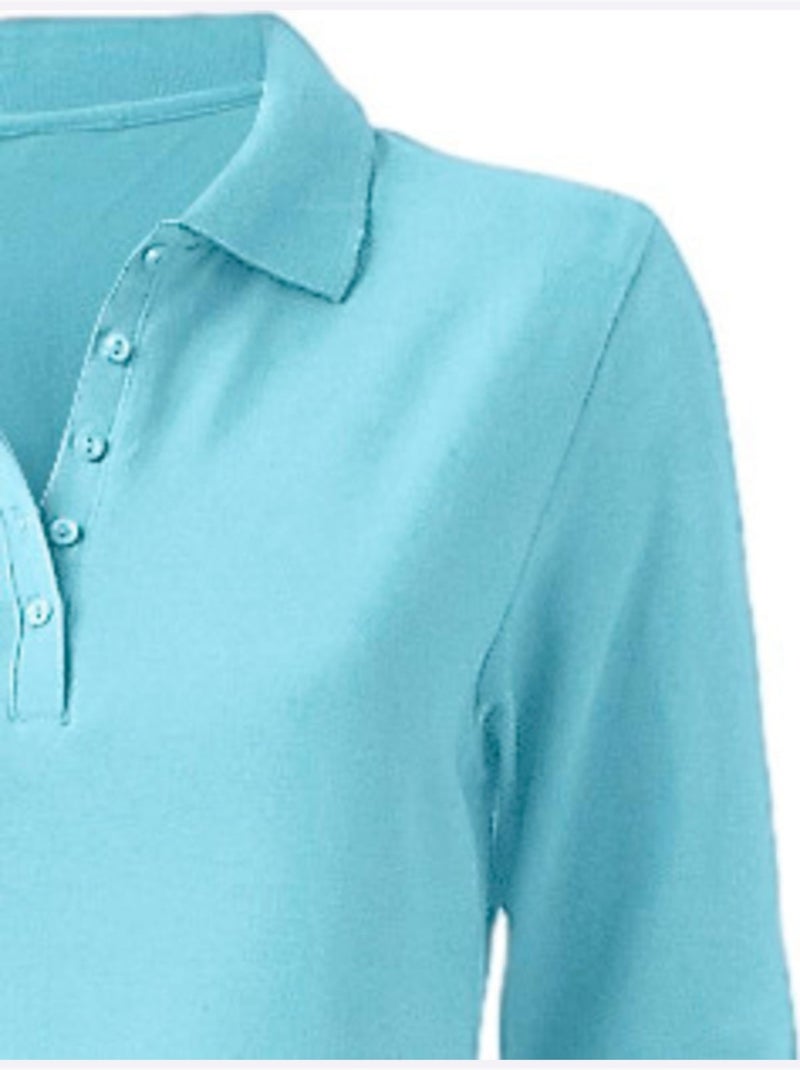Polo Manches Longues - Taille Standard - helline Turquoise - Kiabi