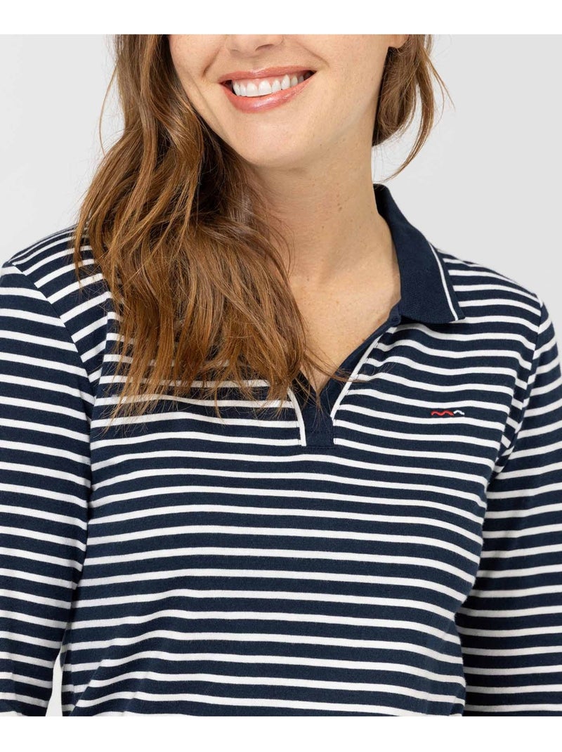 Polo manches longues - Terre de Marins Blanc Bleu - Kiabi