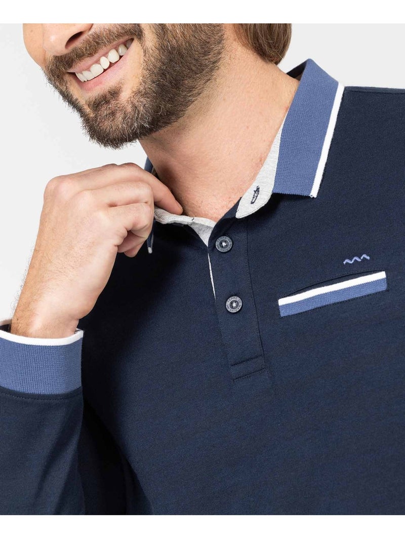 Polo manches longues - Terre de Marins Bleu marine - Kiabi