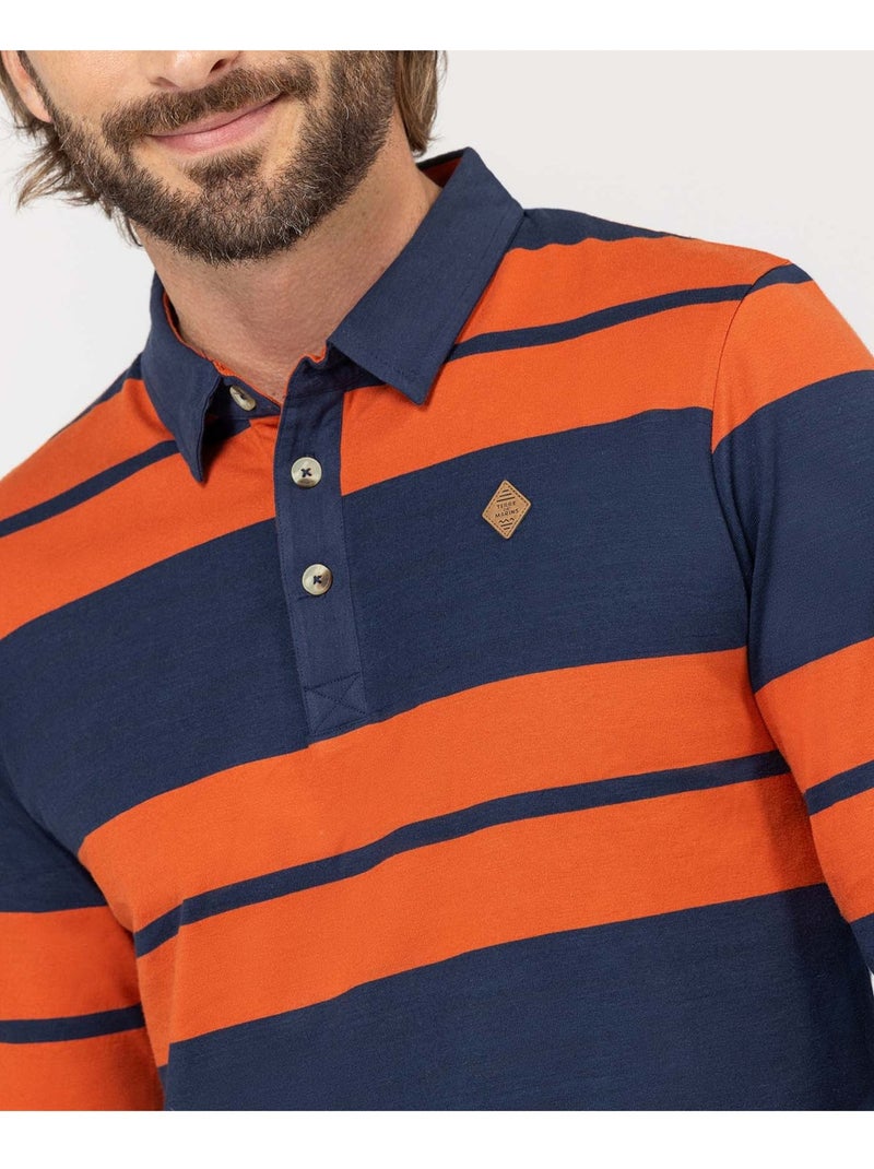 Polo manches longues - Terre de Marins Bleu Orange - Kiabi