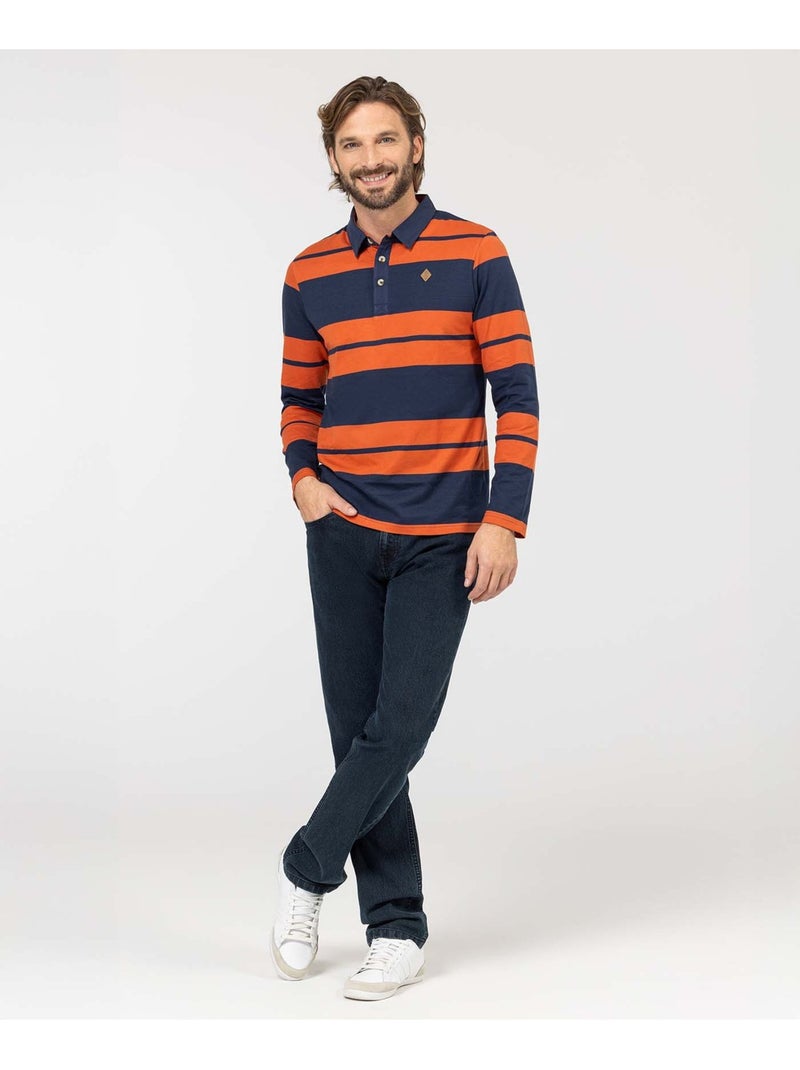 Polo manches longues - Terre de Marins Bleu Orange - Kiabi