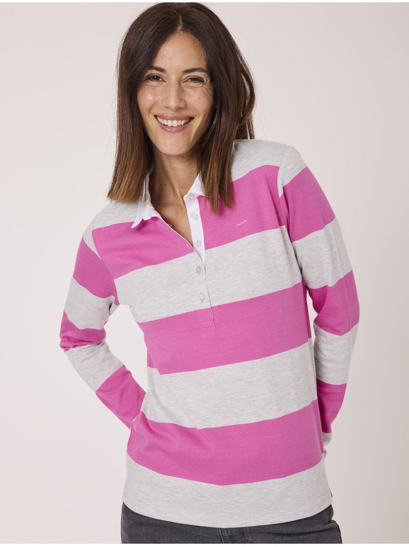 Polo manches longues - Terre de Marins Gris Rose - Kiabi
