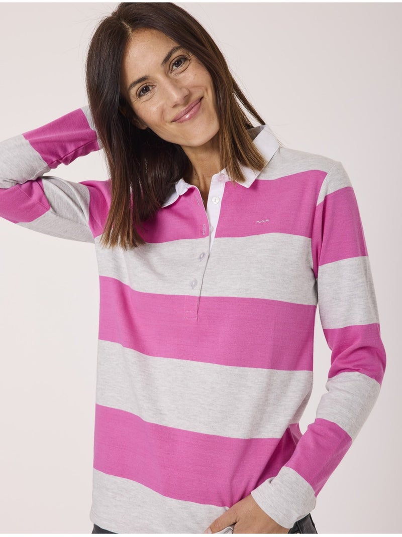 Polo manches longues - Terre de Marins Gris Rose - Kiabi