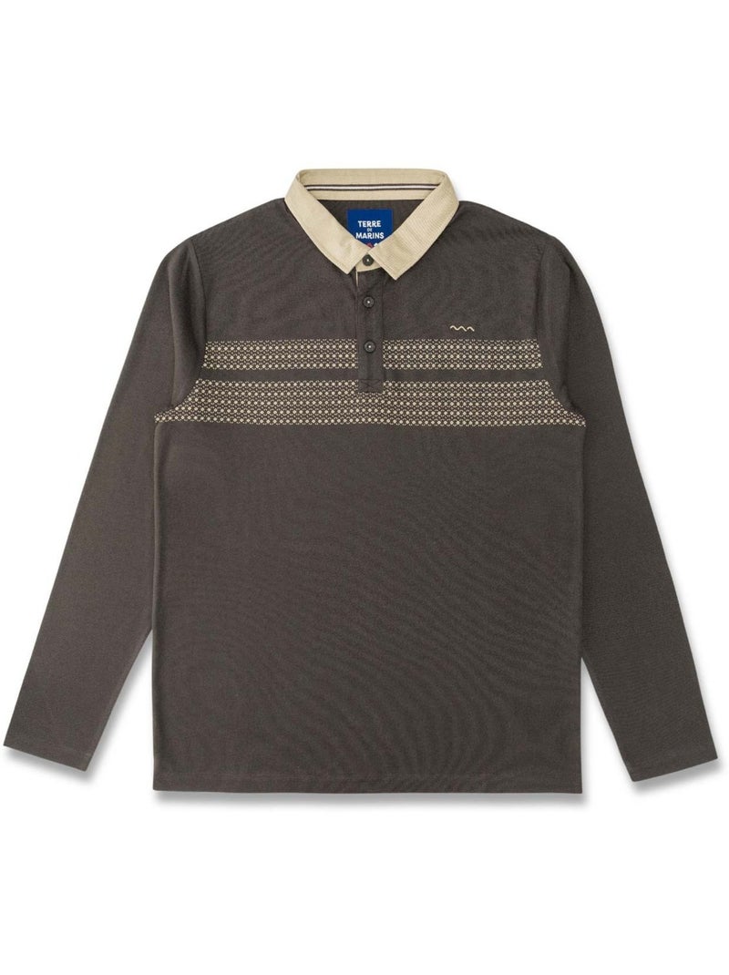Polo manches longues - Terre de Marins Marron - Kiabi