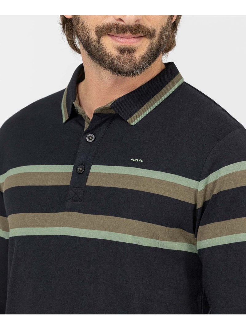 Polo manches longues - Terre de Marins Noir - Kiabi