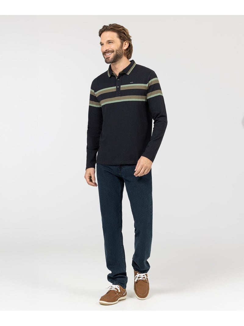 Polo manches longues - Terre de Marins Noir - Kiabi