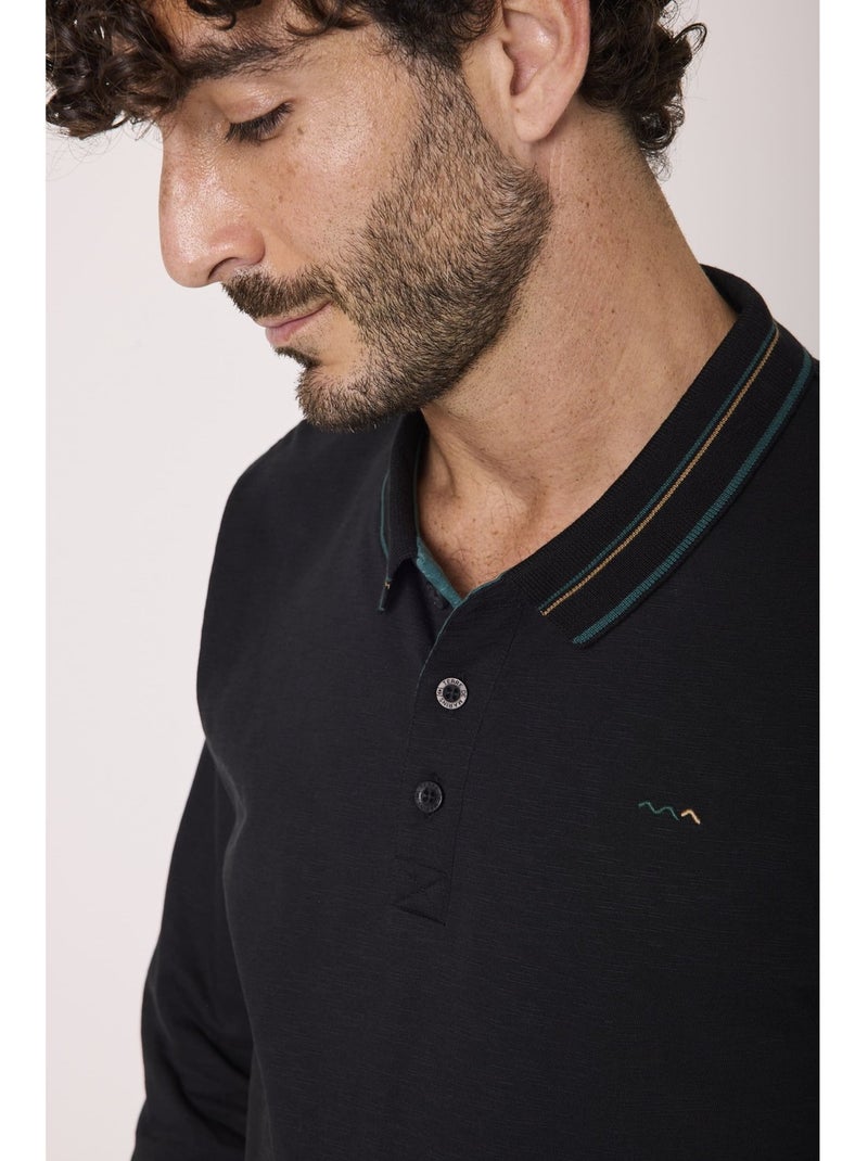 Polo manches longues 100% coton - terre de marins Noir - Kiabi