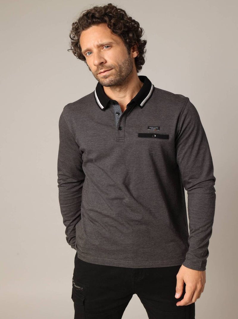 Polo manches longues avec poche raglan boutoonnée 'Deeluxe' Noir - Kiabi