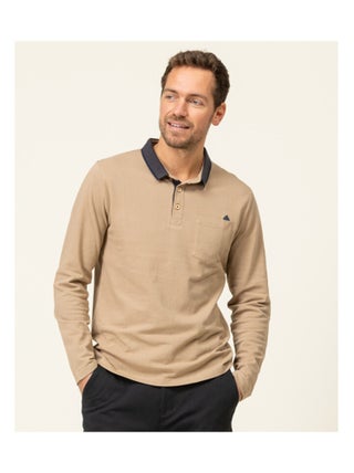 Polo manches longues beige Homme