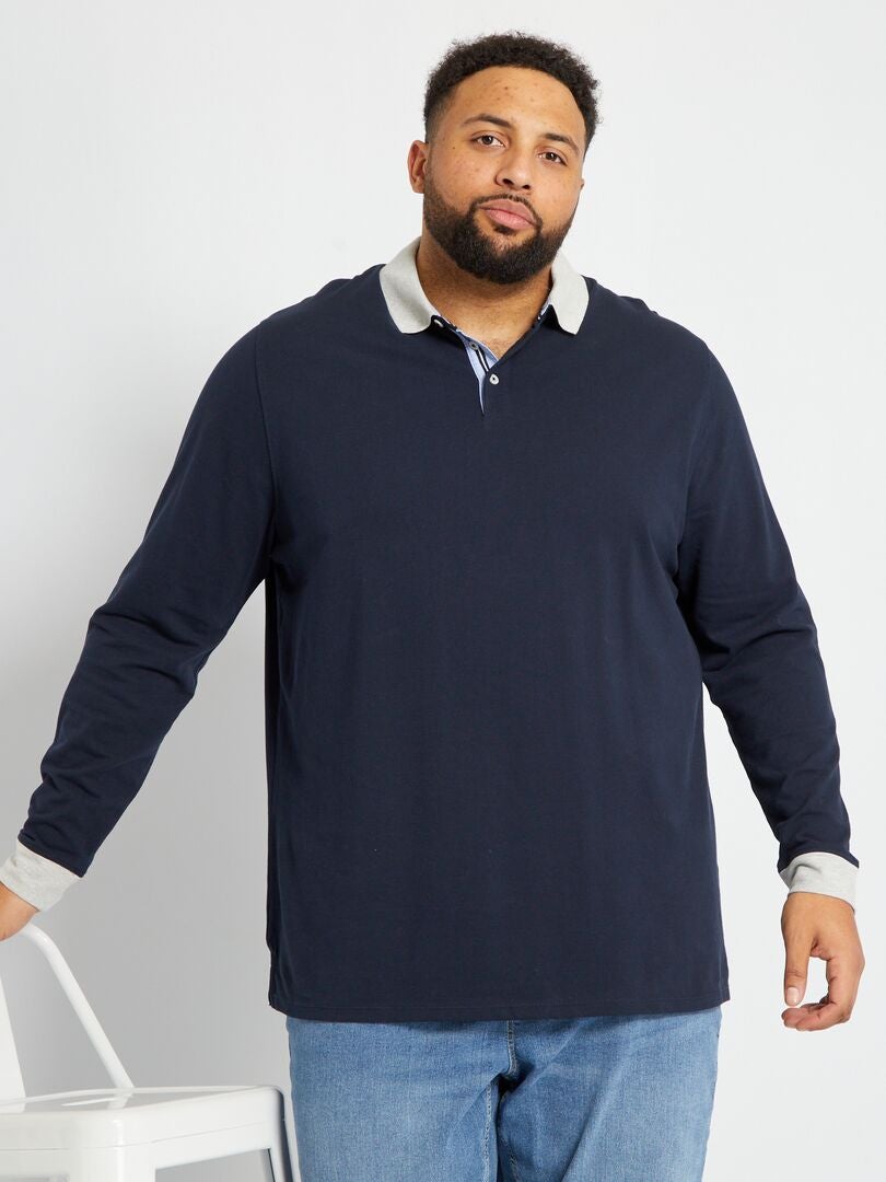 T-shirt manches longues et col rond, collection Basic - jusqu'au 8 XL, bleu profond | Happy Size