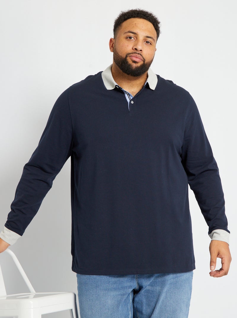 Polo manches longues Bleu - Kiabi