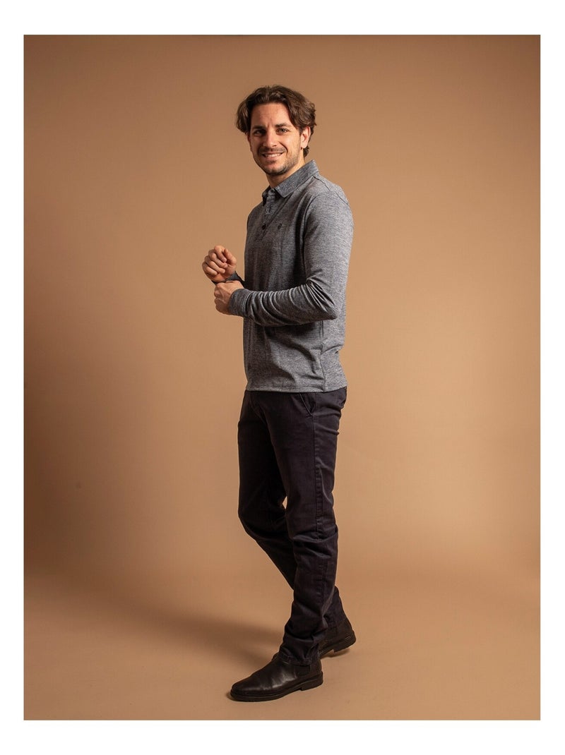 Polo manches longues coton PALOUX Bleu marine - Kiabi