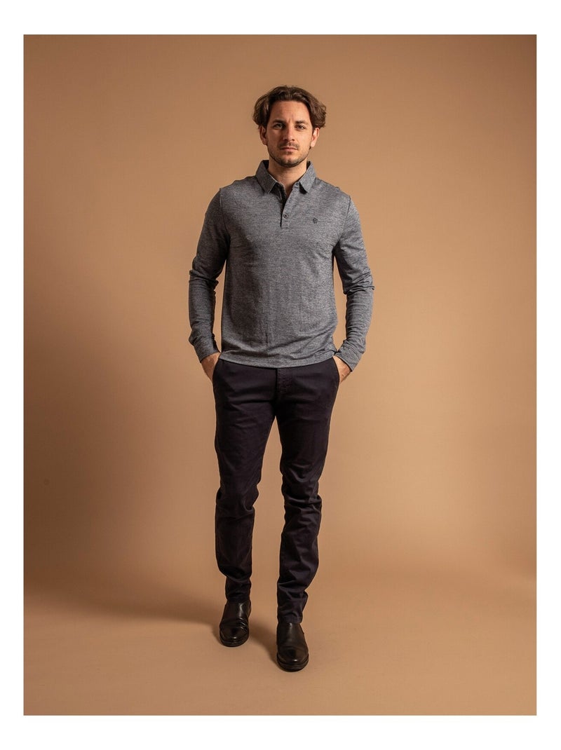 Polo manches longues coton PALOUX Bleu marine - Kiabi
