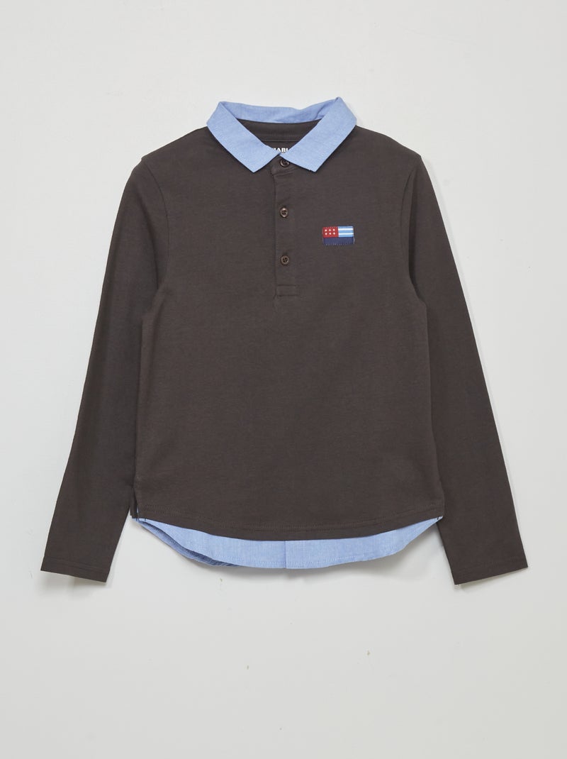 Polo manches longues effet 2 en 1 Gris - Kiabi