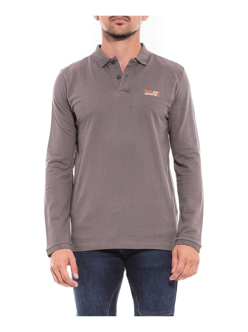 Polo manches longues en coton PODRICK Gris clair - Kiabi
