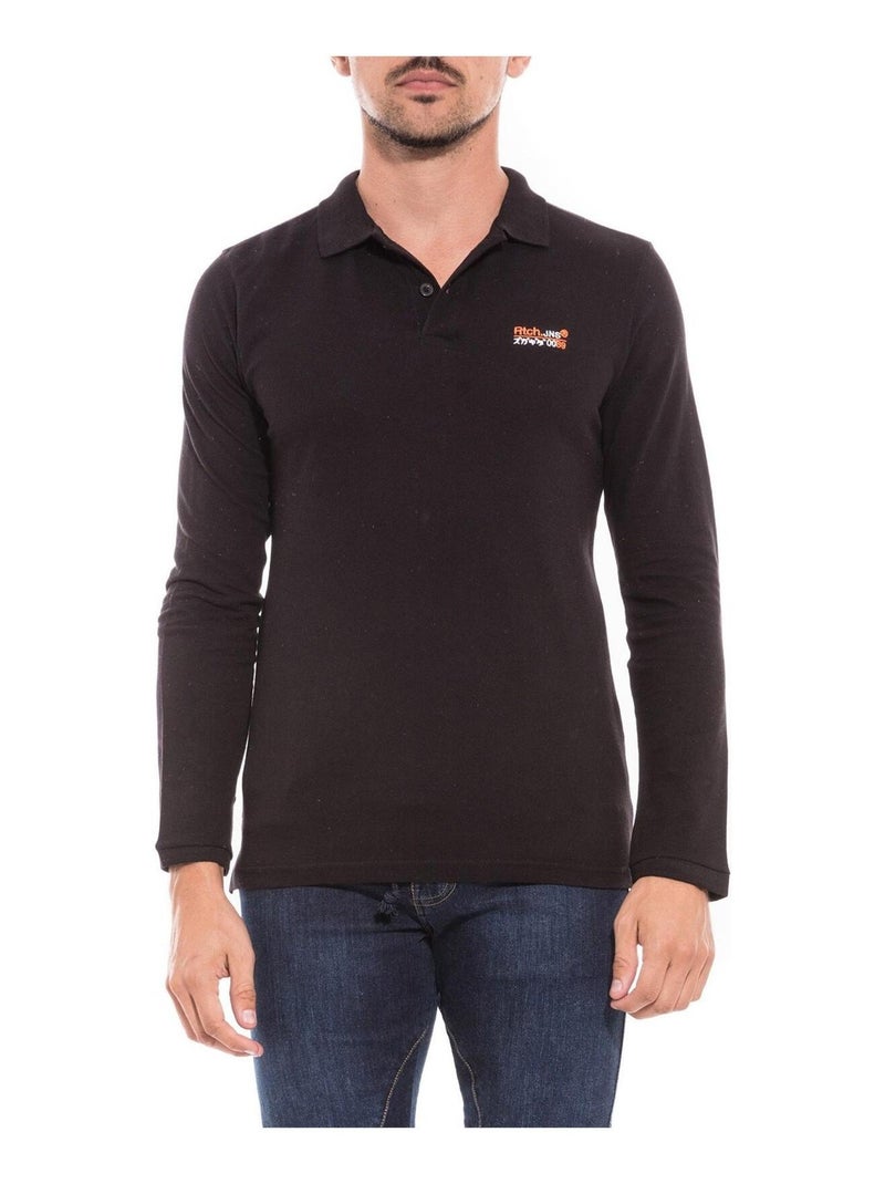 Polo manches longues en coton PODRICK Noir - Kiabi