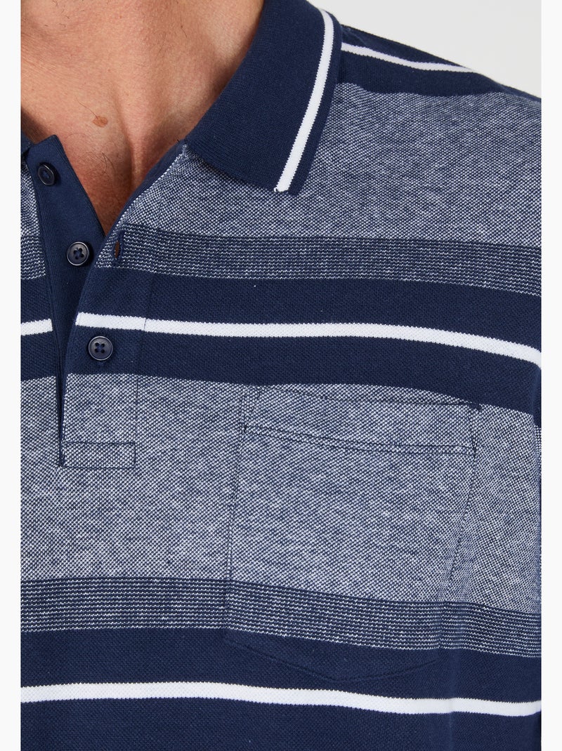 Polo manches longues en maille piquée - Damart Bleu Blanc - Kiabi
