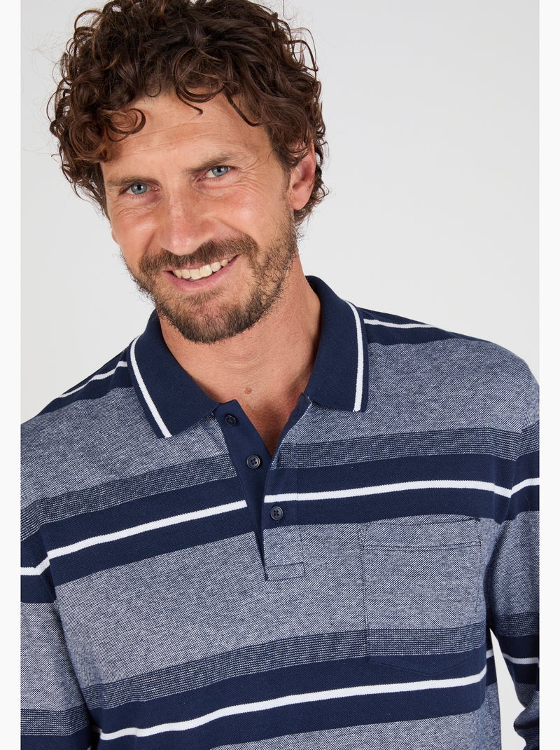 Polo manches longues en maille piquée - Damart Bleu Blanc - Kiabi