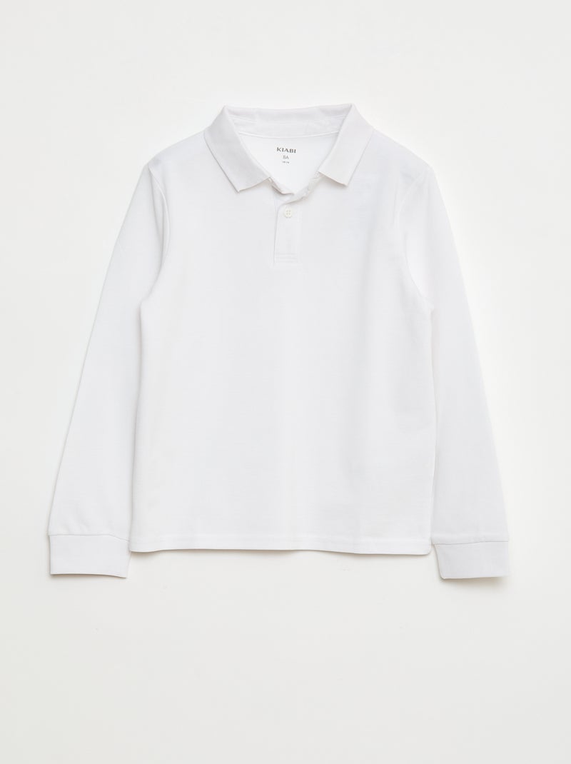 Polo manches longues en maille piquée Blanc - Kiabi